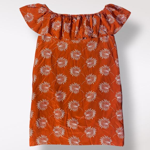 Madewell Red Palm Print‎ Ruffle Off Shoulder Silk Mini Dress Size M Classic - Picture 1 of 10